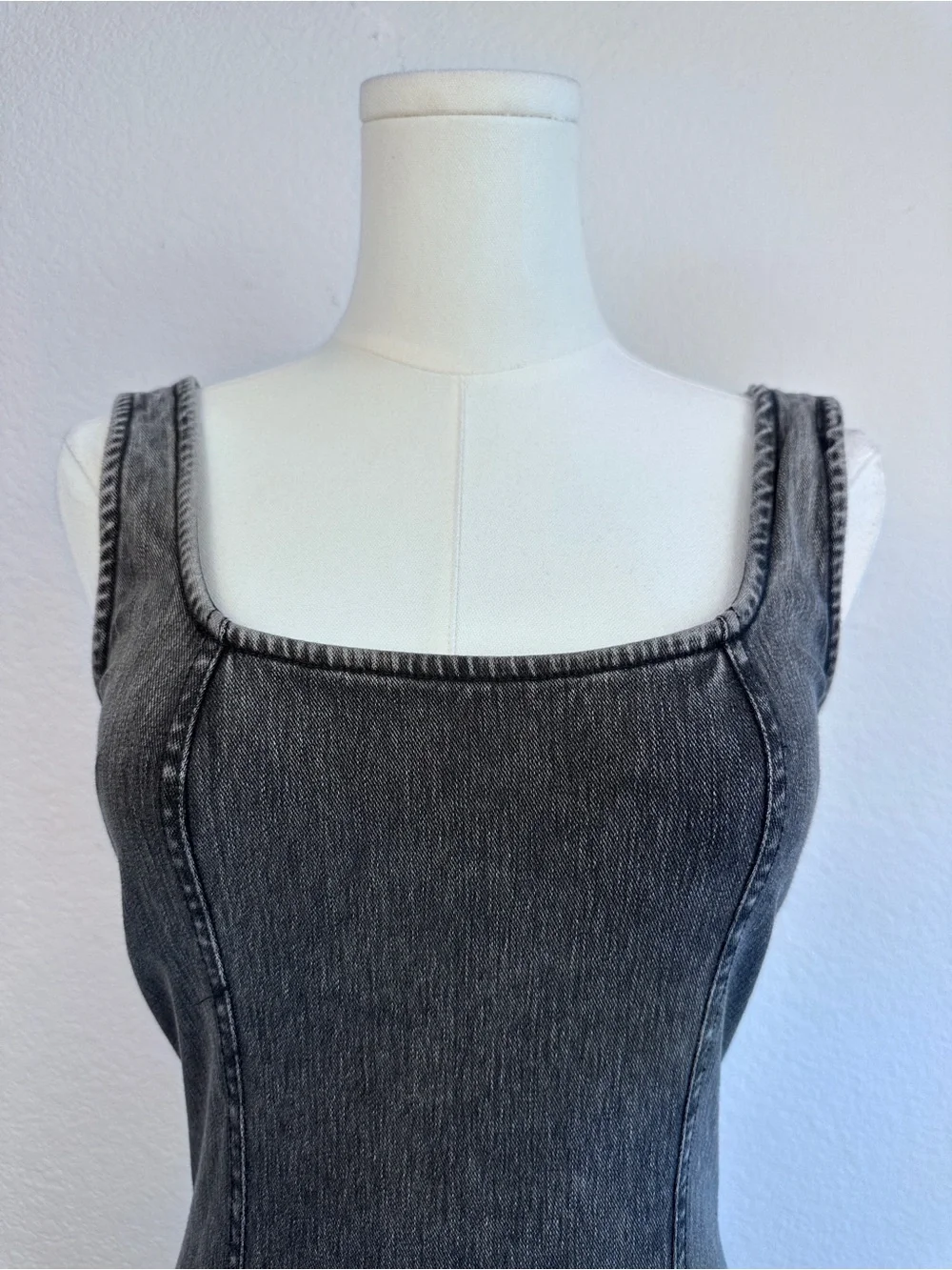 Good American Washed Black Stretch Denim Maxi Dress Size M